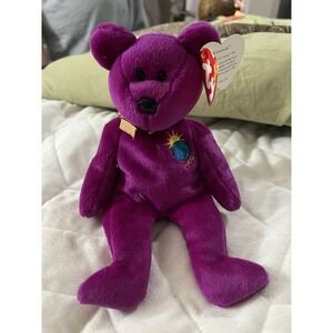 Ty Beanie Baby Retired MILLENNIUM Magenta Bear 1999 Spelling Error in Tag 9" Toy